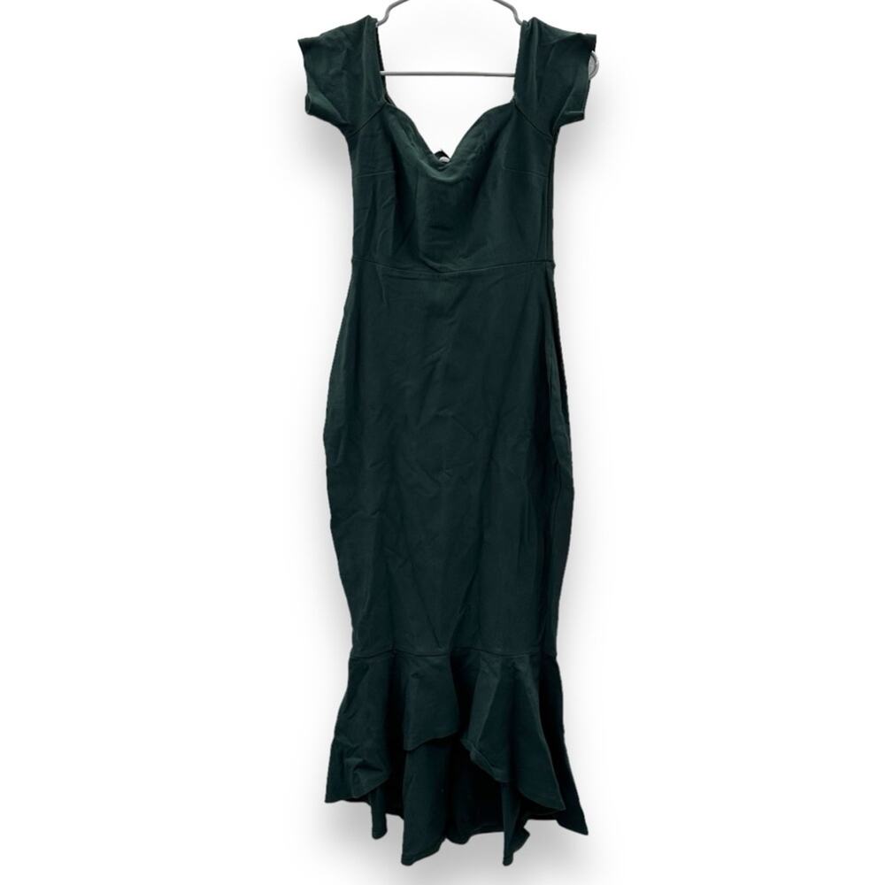 Lulus How Much I Care Dark Green‎ Off-the-Shoulder Ruffle Hem Midi Dress Sz S - Picture 3 of 12
